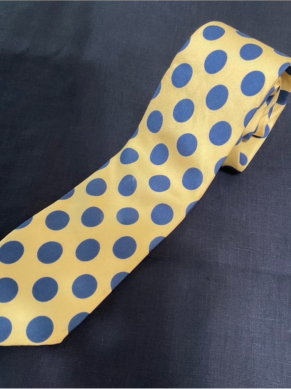 Robert Talbott Yellow Silk Tie with Blue Polka Dots
